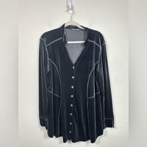 Sno skins Woman's Size XXL Velour Long Mandarin Collar Metal Buttons Tunic Grey